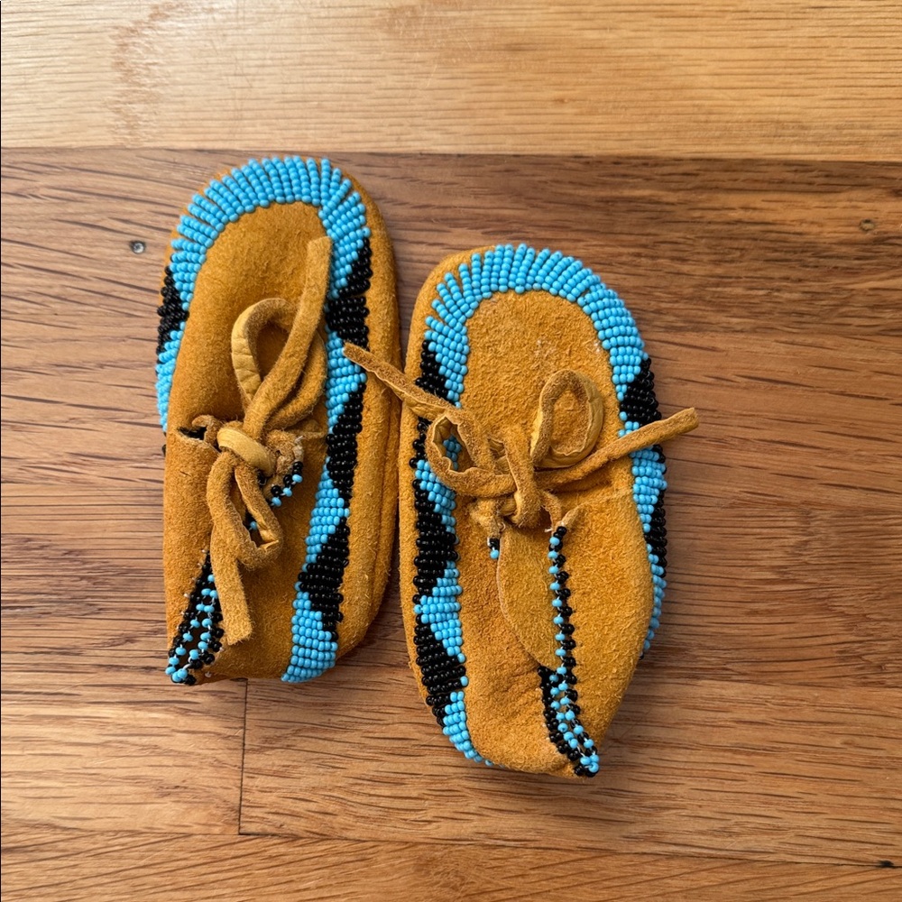 Baby Moccasins with Blue and Black Beading